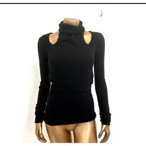 Inhabit Black Cut Out Waist And Shoulders Turtleneck 100% Cashmere Sweater Sz S